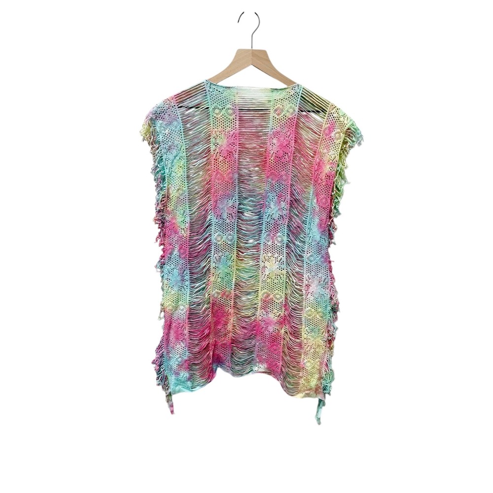 PQ Swim Multicolor Crochet Fringe Kimono in Pink, Turquoise, Yellow & Green